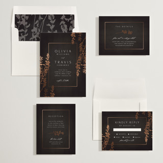 This is a night foil stamped wedding invitations with foil pressed by Kelly Schmidt called quince printing on signature in standard