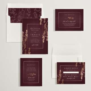 This is a vineyard foil stamped wedding invitations with foil pressed by Kelly Schmidt called quince printing on signature in standard