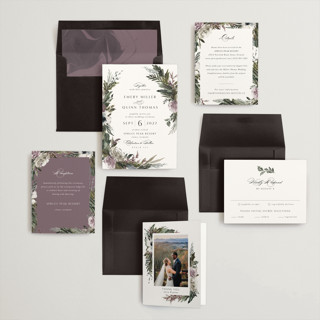 This is a amethyst foil stamped wedding invitations with foil pressed by Kate Ahn called poetique printing on signature in standard