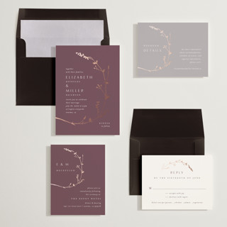 This is a vineyard foil stamped wedding invitations with foil pressed by Amy Kross called vine wrap printing on signature in standard