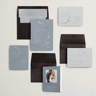 This is a frost foil stamped wedding invitations with foil pressed by Amy Kross called vine wrap printing on signature in standard