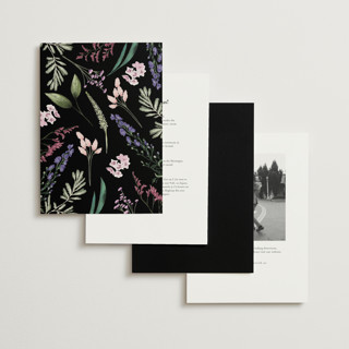 This is a midnight foil stamped wedding invitations with foil pressed by Susan Moyal called bold bouquet printing on signature in standard