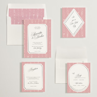 This is a blush foil stamped wedding invitations with foil pressed by Studio Suku called moiré printing on signature in standard