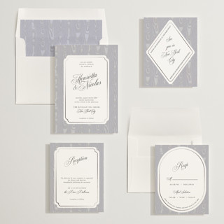 This is a smoke foil stamped wedding invitations with foil pressed by Studio Suku called moiré printing on signature in standard