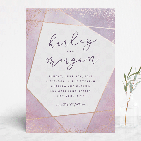 amethyst watercolor foil pressed wedding invitations by hooray