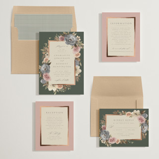 This is a blossom foil stamped wedding invitations with foil pressed by Wildfield Paper Co called romantic frame printing on signature in standard