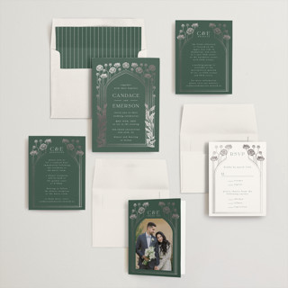 This is a olive foil stamped wedding invitations with foil pressed by Ana de Sousa called nouveau flowers printing on signature in standard