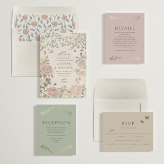 This is a blush meadow foil stamped wedding invitations with foil pressed by Grae called dancing in the garden printing on signature in standard