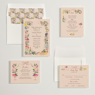 This is a blush foil stamped wedding invitations with foil pressed by Elly called garden feast printing on signature in standard