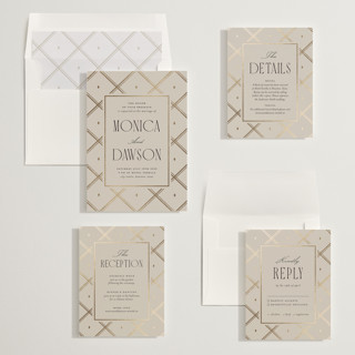 This is a champagne foil stamped wedding invitations with foil pressed by Kristin Oliversen called luxe lines printing on signature in standard