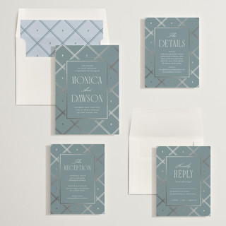 This is a steel foil stamped wedding invitations with foil pressed by Kristin Oliversen called luxe lines printing on signature in standard