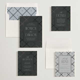 This is a tuxedo foil stamped wedding invitations with foil pressed by Kristin Oliversen called luxe lines printing on signature in standard