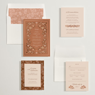 This is a sunset foil stamped wedding invitations with foil pressed by Paola Benenati called blooming path printing on signature in standard