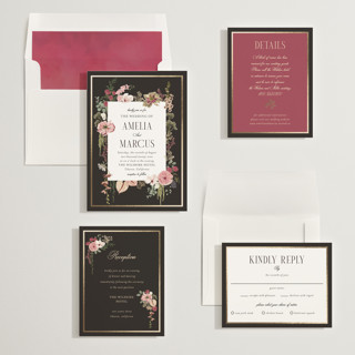 This is a blush foil stamped wedding invitations with foil pressed by Susan Moyal called flouriishing printing on signature in standard