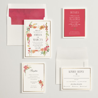 This is a tropical foil stamped wedding invitations with foil pressed by Susan Moyal called flouriishing printing on signature in standard