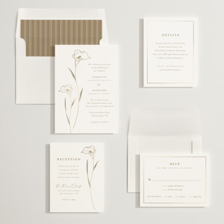 This is a cotton foil stamped wedding invitations with foil pressed by Stacey Meacham called elegant lillies printing on signature in standard