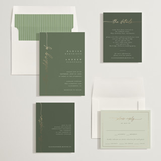 This is a eucalyptus foil stamped wedding invitations with foil pressed by Pippa Shaw called silk printing on signature in standard