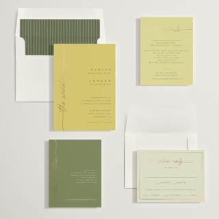 This is a citrus foil stamped wedding invitations with foil pressed by Pippa Shaw called silk printing on signature in standard