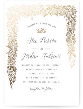 photo of Elegant Floral Garland Foil Pressed Wedding Invitations