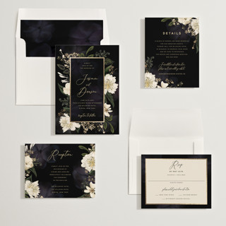 This is a tuxedo foil stamped wedding invitations with foil pressed by Susan Moyal called after midnight printing on signature in standard