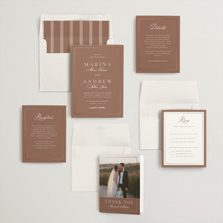 This is a terracotta foil stamped wedding invitations with foil pressed by Nicole Walsh called refined printing on signature in standard