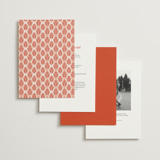 This is a persimmon foil stamped wedding invitations with foil pressed by Olivia Raufman called palm monogram printing on signature in standard