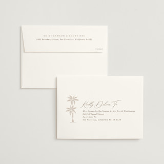 This is a sand foil stamped wedding invitations with foil pressed by Olivia Raufman called palm monogram printing on signature in standard