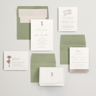 This is a sand foil stamped wedding invitations with foil pressed by Olivia Raufman called palm monogram printing on signature in standard