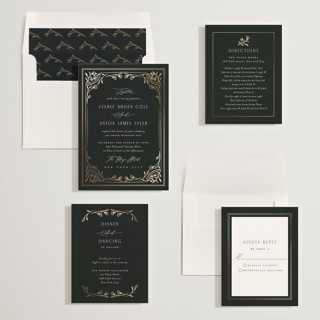 This is a onyx foil stamped wedding invitations with foil pressed by Nicoletta Savod called majesty printing on signature in standard