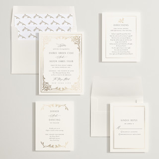 This is a chiffon foil stamped wedding invitations with foil pressed by Nicoletta Savod called majesty printing on signature in standard