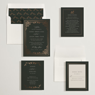 This is a olive foil stamped wedding invitations with foil pressed by Nicoletta Savod called majesty printing on signature in standard