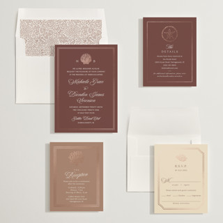This is a espresso foil stamped wedding invitations with foil pressed by Griffinbell Paper Co. called seaside printing on signature in standard