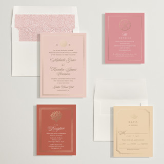 This is a macarons foil stamped wedding invitations with foil pressed by Griffinbell Paper Co. called seaside printing on signature in standard