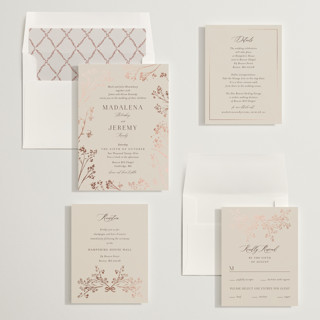 This is a almond foil stamped wedding invitations with foil pressed by frau brandt called shining florals printing on signature in standard