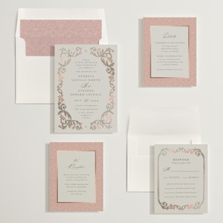 This is a blush foil stamped wedding invitations with foil pressed by Jen Owens called grandeur printing on signature in standard