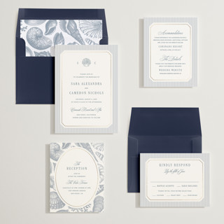 This is a coast foil stamped wedding invitations with foil pressed by Kelly Schmidt called seashore printing on signature in standard