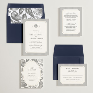This is a silk foil stamped wedding invitations with foil pressed by Kelly Schmidt called seashore printing on signature in standard
