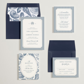 This is a ocean foil stamped wedding invitations with foil pressed by Kelly Schmidt called seashore printing on signature in standard