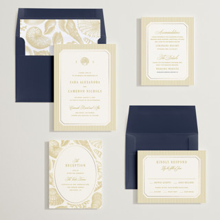 This is a lemon foil stamped wedding invitations with foil pressed by Kelly Schmidt called seashore printing on signature in standard