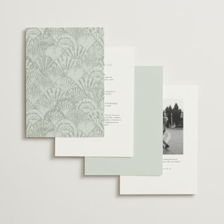 This is a sea foam foil stamped wedding invitations with foil pressed by Maria Alou called by the seashore printing on signature in standard