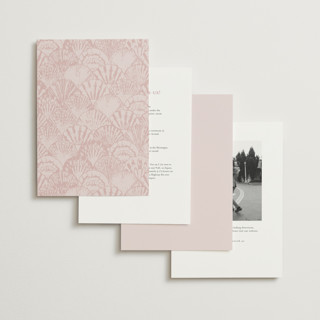 This is a pink orchard foil stamped wedding invitations with foil pressed by Maria Alou called by the seashore printing on signature in standard