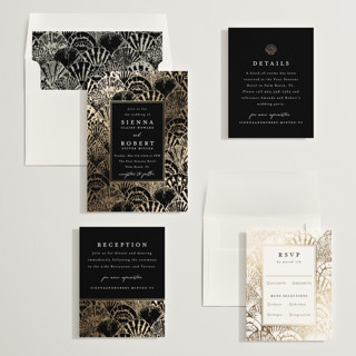 This is a onyx foil stamped wedding invitations with foil pressed by Maria Alou called by the seashore printing on signature in standard