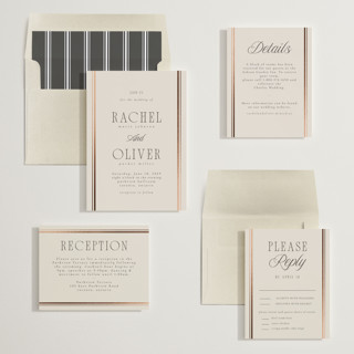This is a rosewater foil stamped wedding invitations with foil pressed by Nicole Walsh called side stripe printing on signature in standard