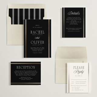 This is a onyx foil stamped wedding invitations with foil pressed by Nicole Walsh called side stripe printing on signature in standard
