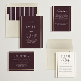 This is a merlot foil stamped wedding invitations with foil pressed by Nicole Walsh called side stripe printing on signature in standard