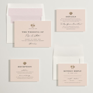 This is a blush foil stamped wedding invitations with foil pressed by Laura Hamm called tropical getaway printing on signature in standard