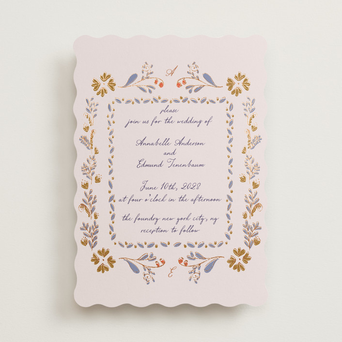 "Together in Bloom" - Foil-pressed Wedding Invitations in Wisteria by Monika Konieczna.