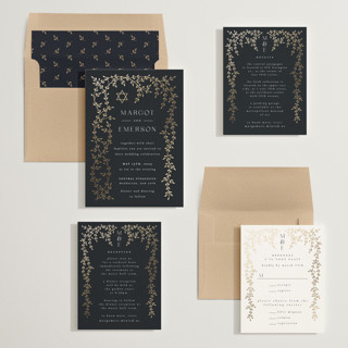 This is a midnight foil stamped wedding invitations with foil pressed by Ana de Sousa called beautiful chuppah printing on signature in standard