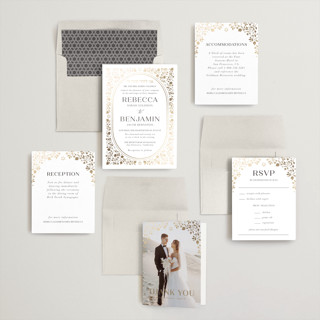 This is a cotton foil stamped wedding invitations with foil pressed by Nam Bourassa called pomegranate floral frame printing on signature in standard