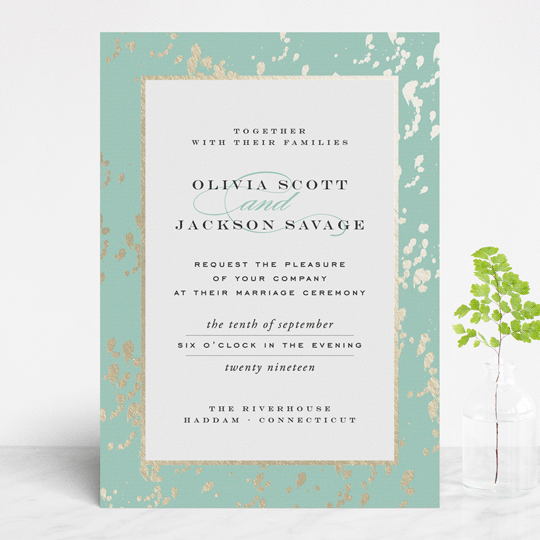 Plunge Foil Pressed Wedding Invitations By Carrie Oneal Minted Plunge Foil Pressed Wedding Invitations In Mint By Carrie Oneal